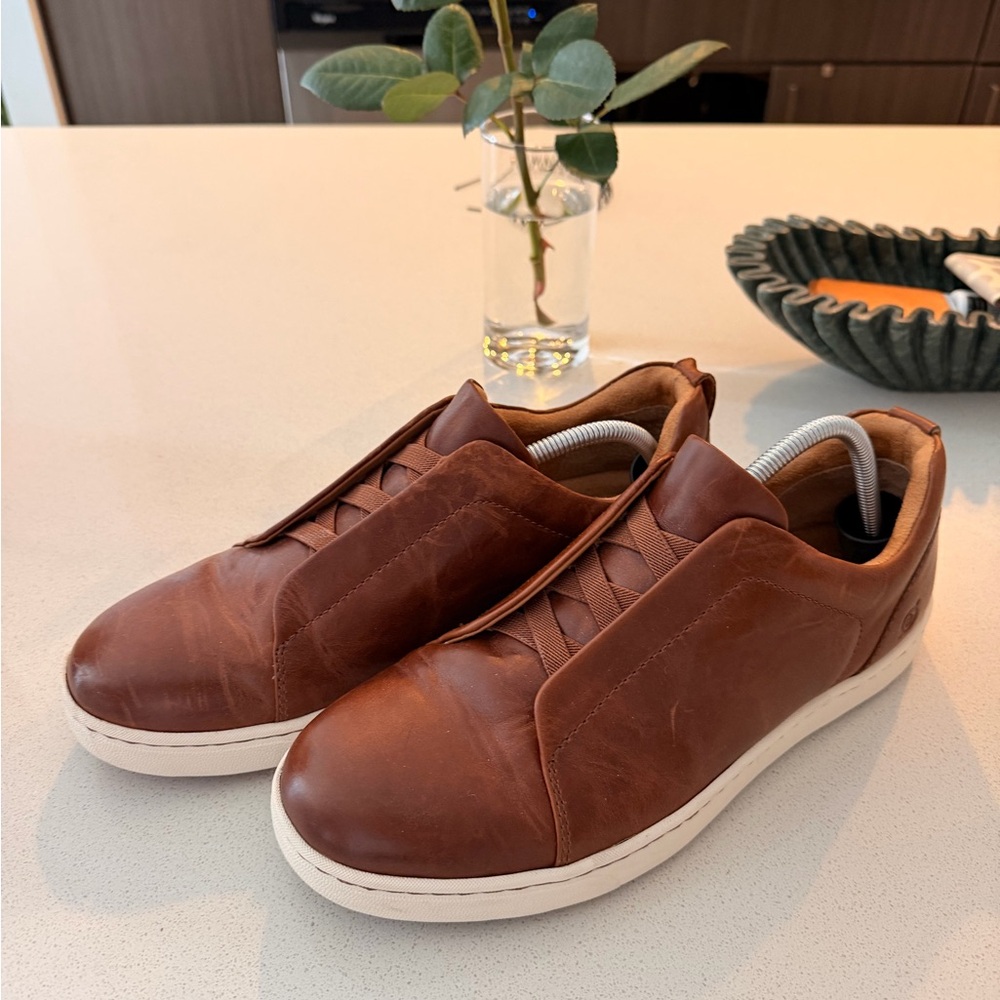 Born Men's Chestnut Brown Leather Slip-On Sneakers